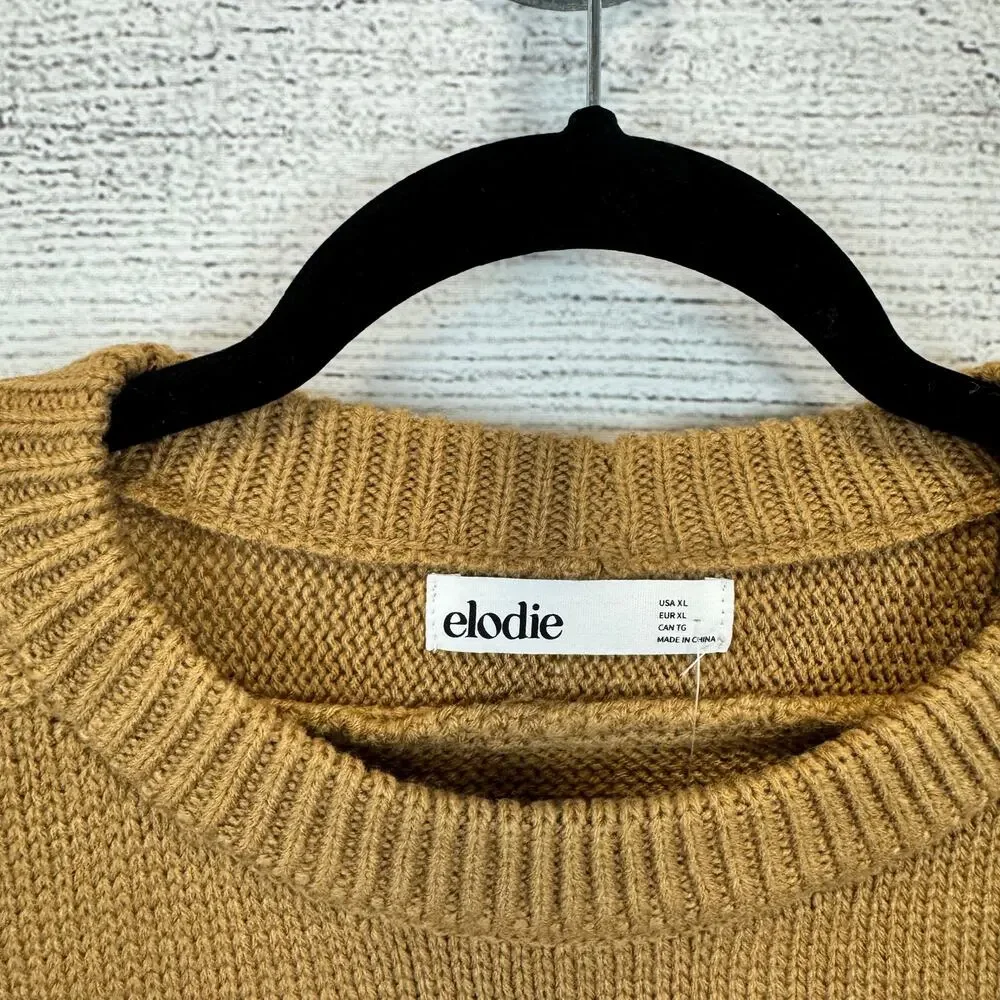 Elodie Women's Tan Crewneck Fall Crop Basic Sweater Size XL